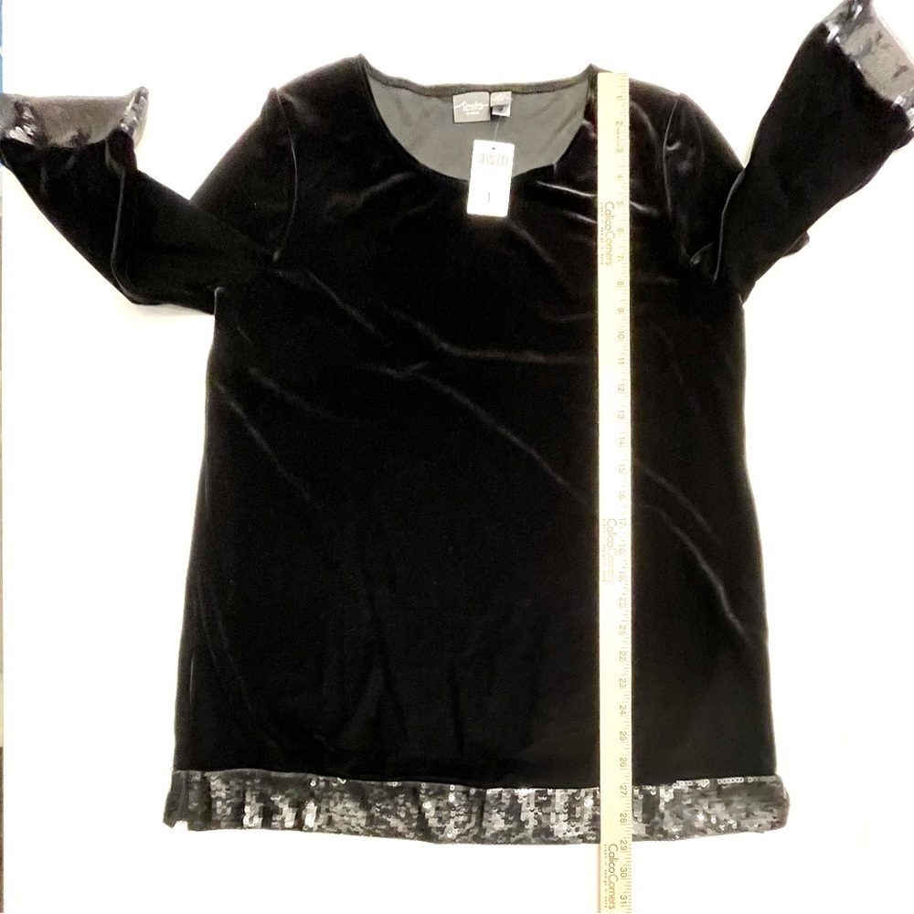 Chico's Travelers Collection Black Velvet Sequin Hem Tunic Size 1 (Medium) NWT - Picture 6 of 7